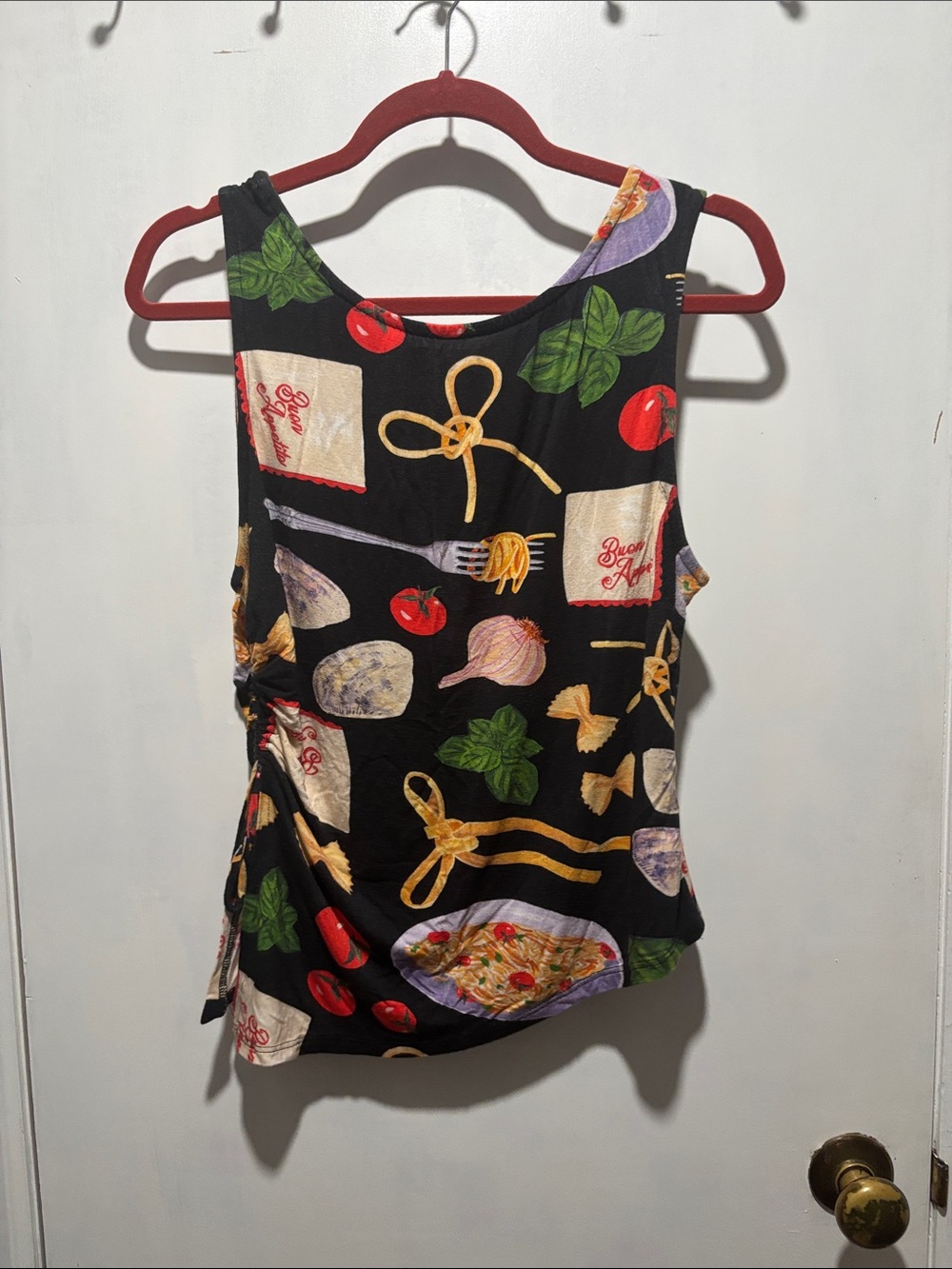 LISA SAYS GAH Erin Buon Appetito sleeveless Asymetrical stretch tank top large